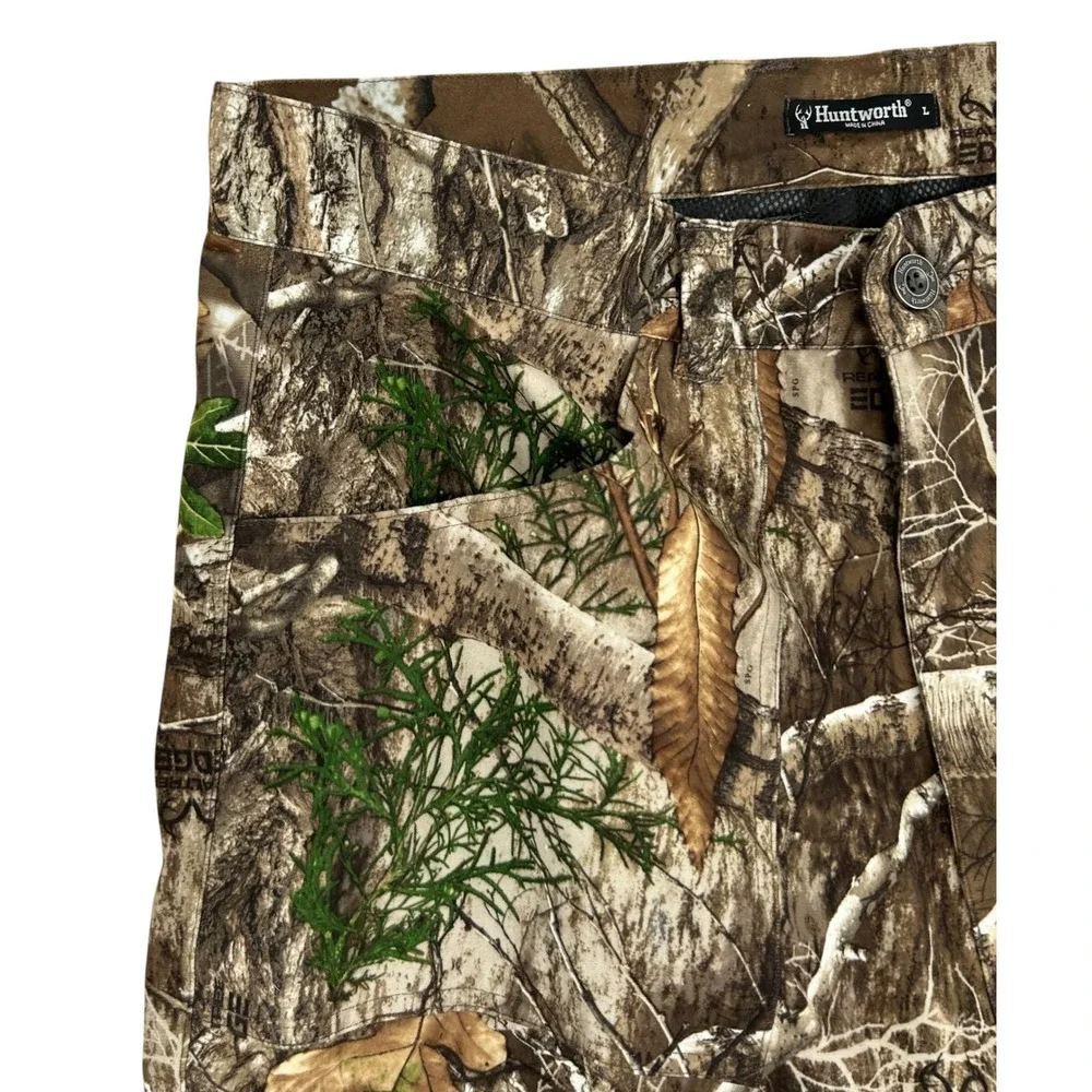 Huntworth Mens Camo Hunting Pants Realtree Edge Cargo Mesh Lined Large